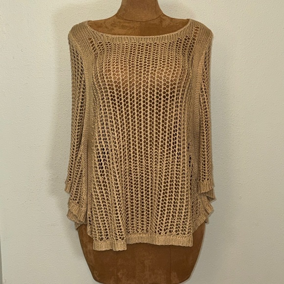Lane Bryant Sweaters - Lane Bryant Open Stitch Sweater Poncho, Crochet, Tan, Sz 14-20, Acrylic